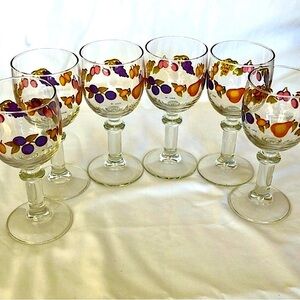 Vintage Cerve Italian 1980s wine glasses/goblets, fruit theme, set of 6